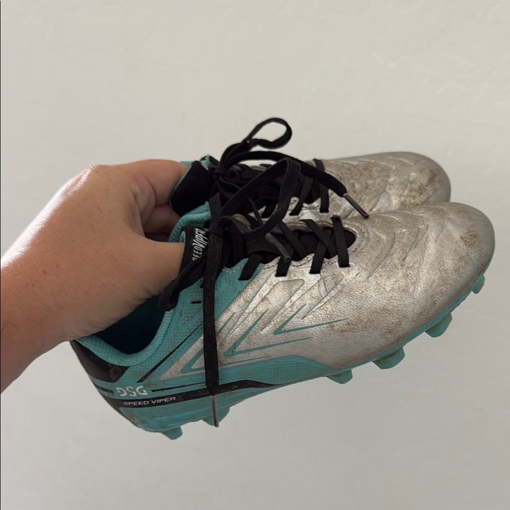 DSG Speed Viper Kids Soccer Cleats - Silver and Teal